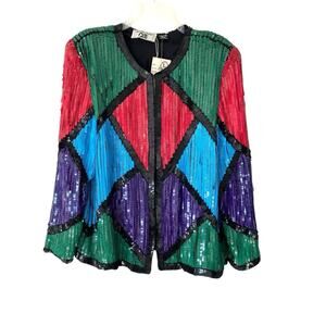 Vintage Princess Cruises Sequin Multicolor Beaded Blazer Jacket NWTs size large